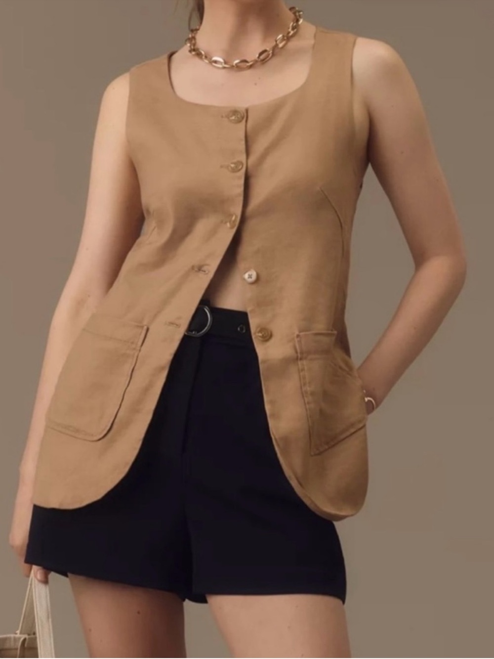 NWT - Mauve / Anthropologie Tan Button Tank Top Blouse - Size M